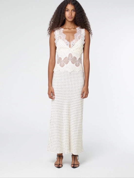 Third Form Dresses & Skirts - Third Form VISIONS LACE DEEP V MAXI DRESS | CREAM POLKA DOT